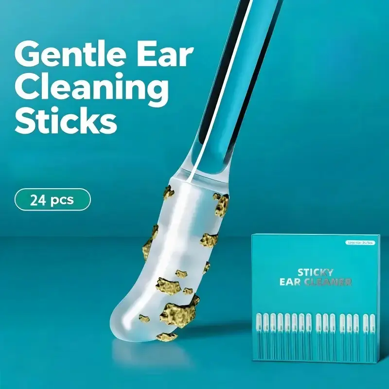 Sticky Ear Cleaning Stick for Adults, Reusable Sticky Ear Cleaner Picks, Removal Adhesive Swabs Gentle Soft Ear Scoop Remover Tool with Dust Cover Packaging (1 Set/24 PCS)