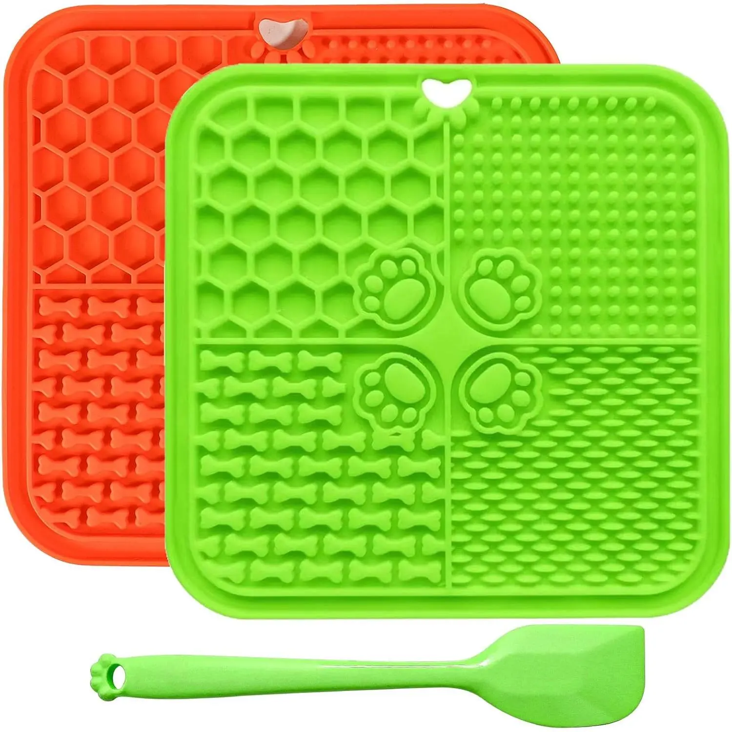 Lick Mat with Suction Cups, Lick Mat for Dogs,  Mats and Slow Feeder  Bowl for     Enrichment Toys for Bathing Station and   2 Pack (Green & Orange)