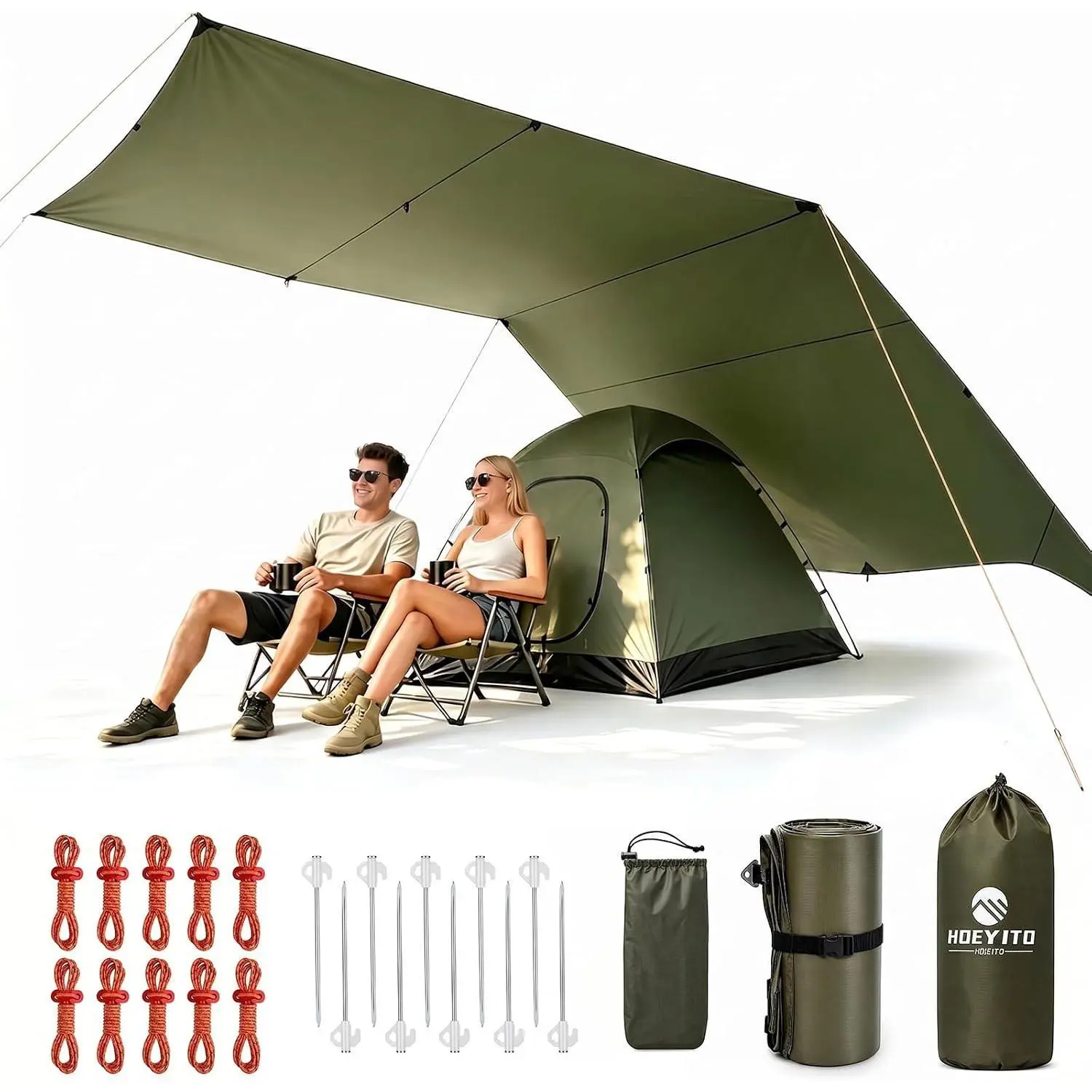 17x10 FT Large Camping Tarp Waterproof, Lightweight PU6000mm Rain Fly, UPF 100+ Sun Protection Camping Canopy & Tent Cover for Outdoor Camping, Picnic, Backpacking & Hammock (Note: Poles Not Included)