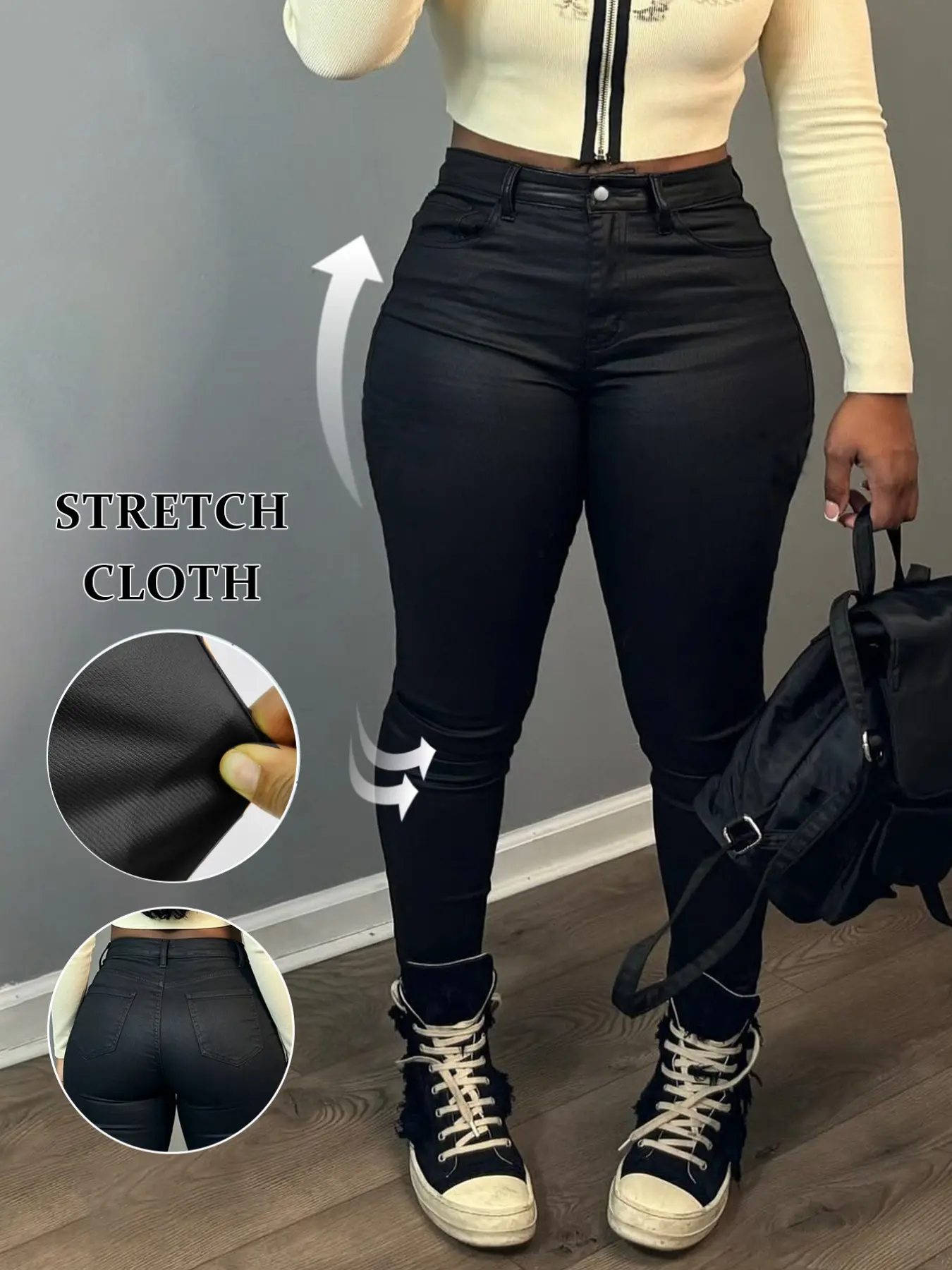NVFelix Faux Leather Leggings for Women, Black High Waisted Fit Fitted Everyday Stretch Leather Pants Stretchy Basic Style Bottom