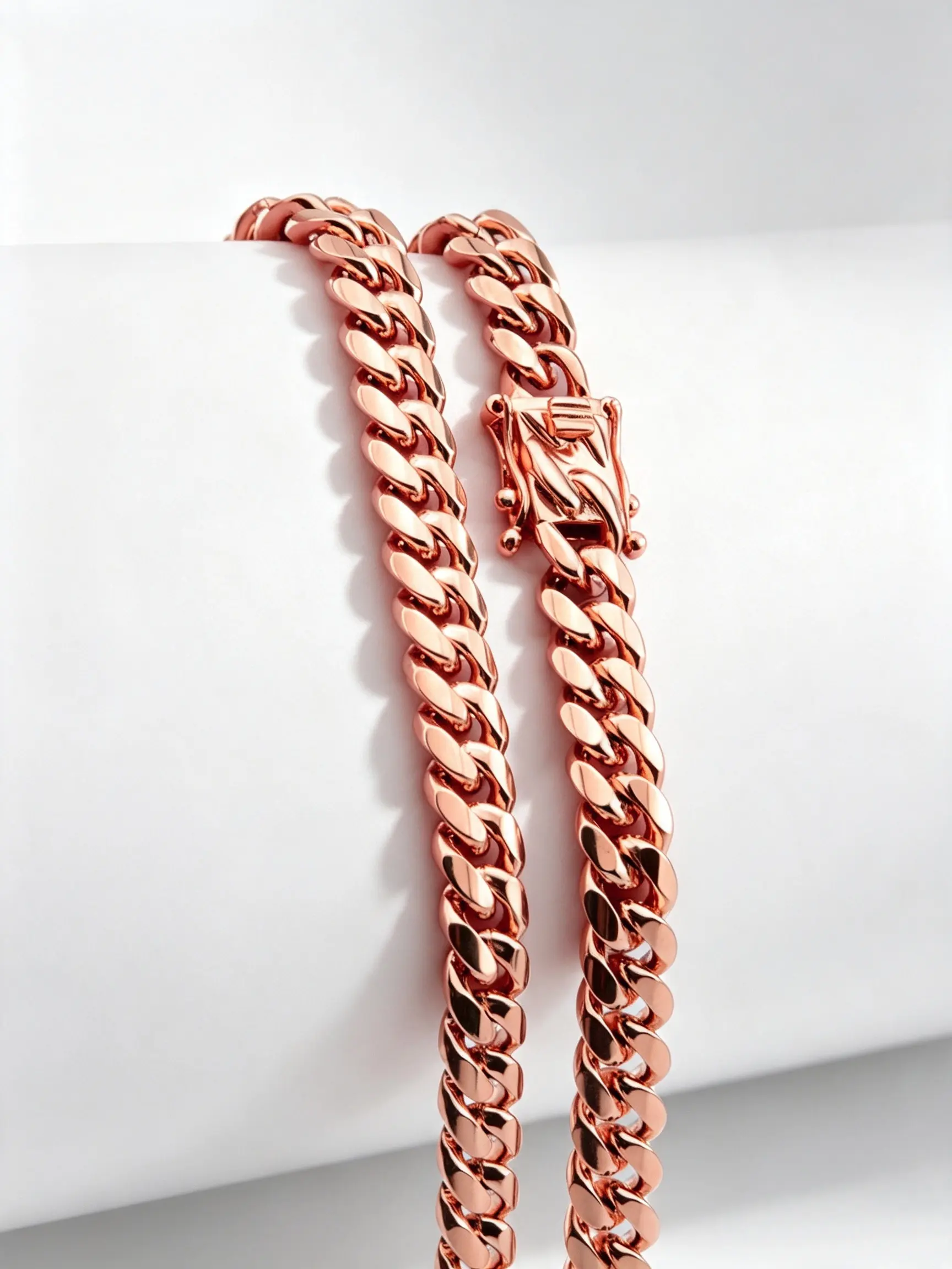 Cuban Chain Rose 6mm Clasp Necklace, Stainless Steel, Anti-Rust Waterproof, Casual Style, Unisex, Valentine's Day Gift