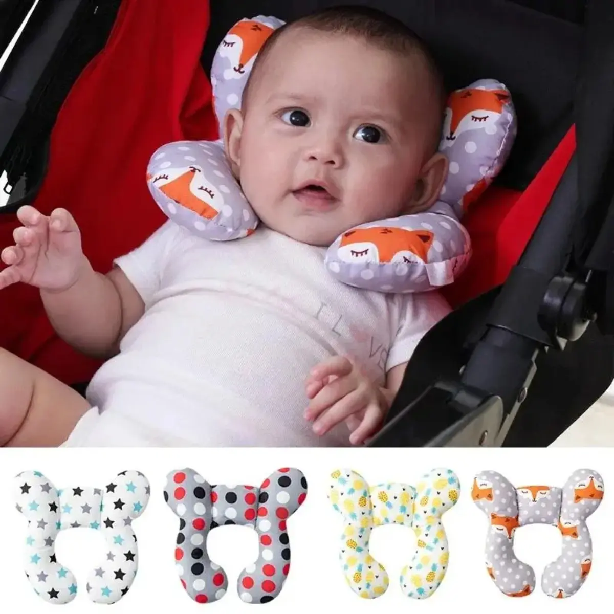 U-Shaped Travel Neck Pillow, Soft Cotton Neck Rest Cushion with Resin for Comfortable Support in Car Seats and Strollers, Neck Support Travel