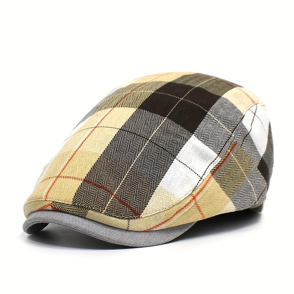 Vintage Plaid Beret Hat for Women & Men - Lightweight Summer British Style Casual Cap, Hand Washable, Orange Check Pattern, Beret Ca