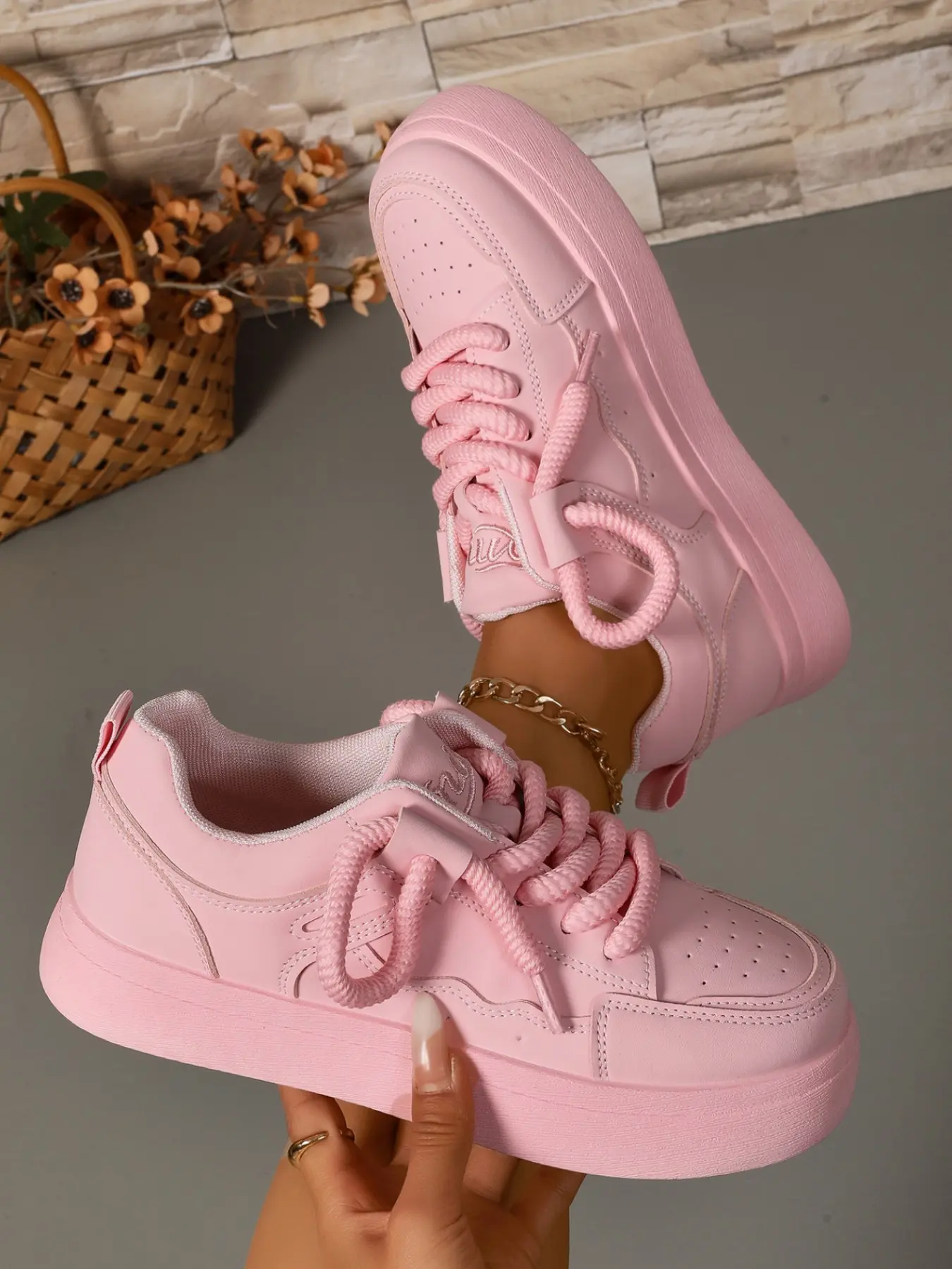 Women's Trendy Chunky Lace-Up Platform Sneakers, Comfortable Soft Sole Casual Shoes, Versatile Office & Student Footwear, Lightweight Bread Shoes