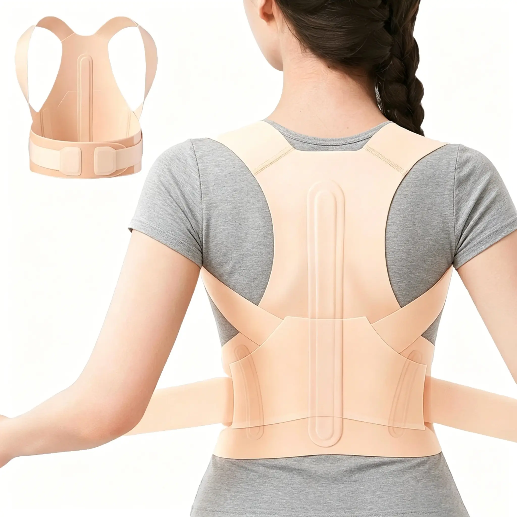 Adjustable Back and Shoulder Support Strap, Anti Hunchback Back Straightener, High Elasticity Sports Style, Breathable Design, Comfort Fit for Home and Office Use