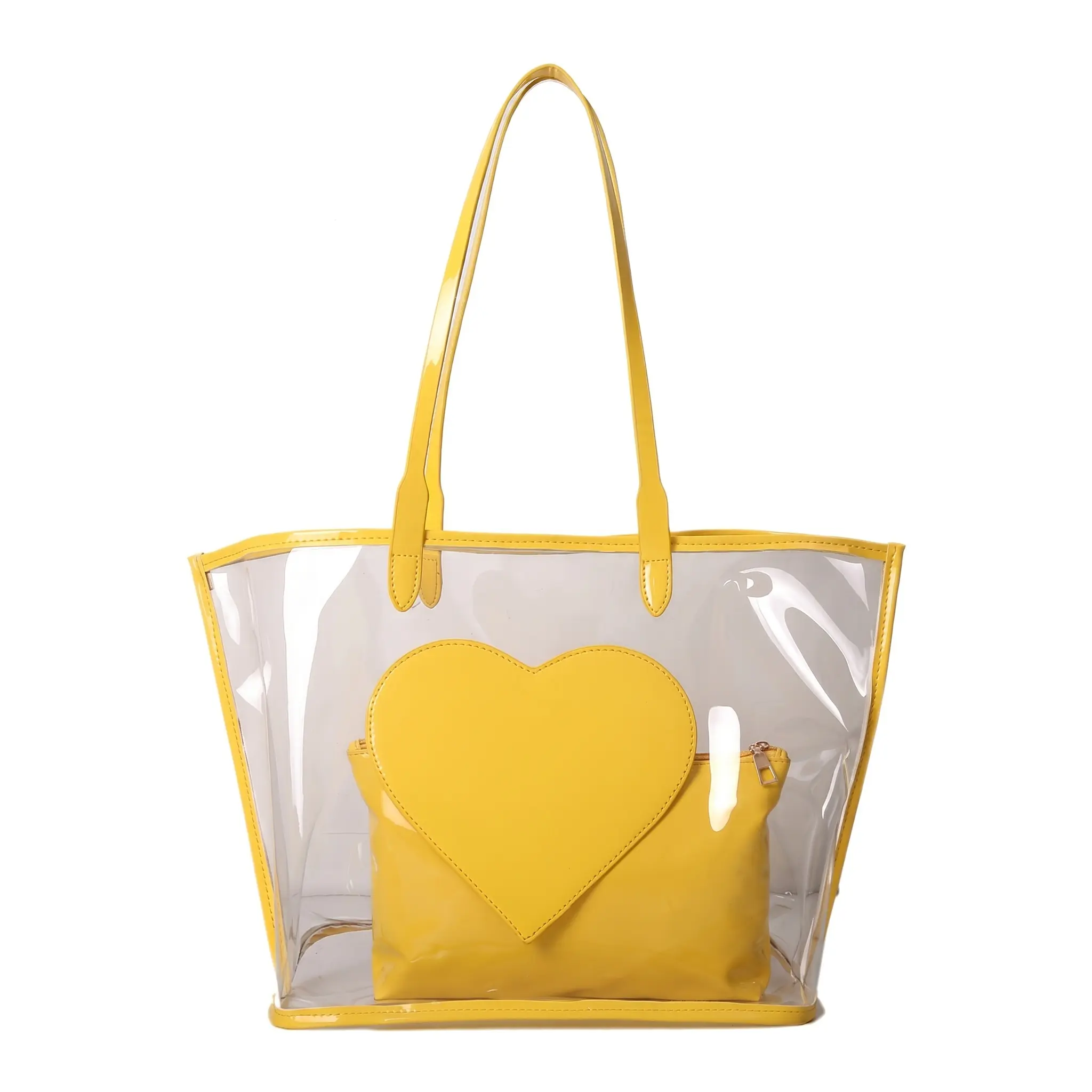 Summer Clearance Jelly Tote Bag Set Large Capacity Heart Shaped Shoulder Bag For College Student Daily Wear Trendy Contrast Color Mother Child Bag tiktokshopbacktoschool