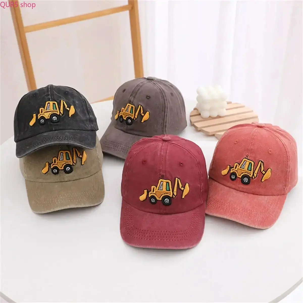 Kids Embroidery Excavator Cotton Baseball Cap, Adjustable Lightweight Toddler Sports Hat, Unisex Cute Headwear Perfect Birthday Gift For Little Boys And Girls