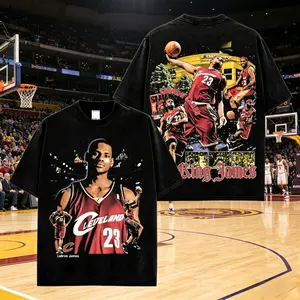 King James LeBron James No.23 Vintage 100% Cotton Oversized Crew Neck T-Shirt, Retro Basketball Unisex Streetwear Top, Soft Breathable Casual Tee, Ideal Fan Gift for Cleveland Basketball Lovers Daily Sports Outfits