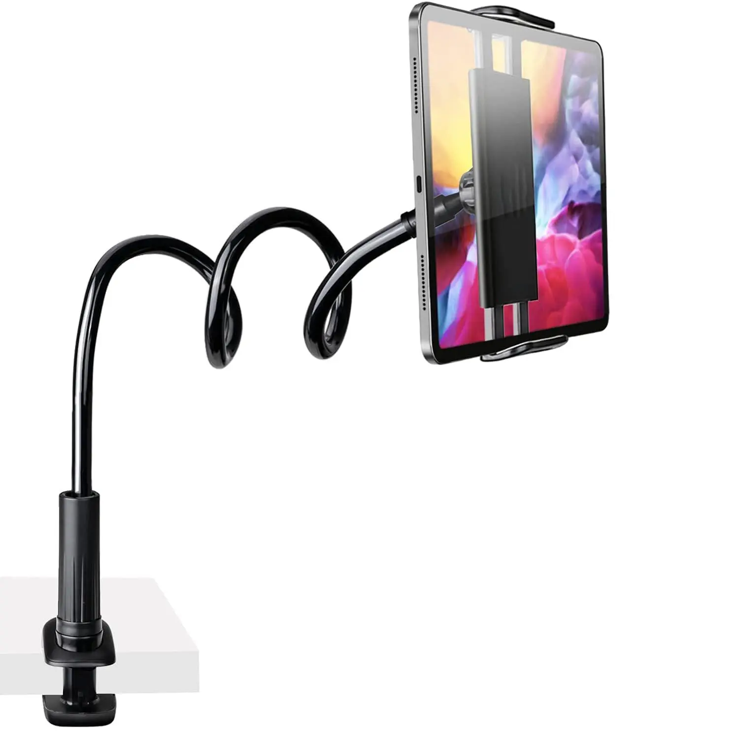 Gooseneck Phone Holder & Mount - 30" Al-Mg Alloy Flex Arm, 360° Rotatable, Universal Fit for 4.7-10.5in Tablets/Phones & Kindle, Handsfree Reading Bed Headboard Accessory
