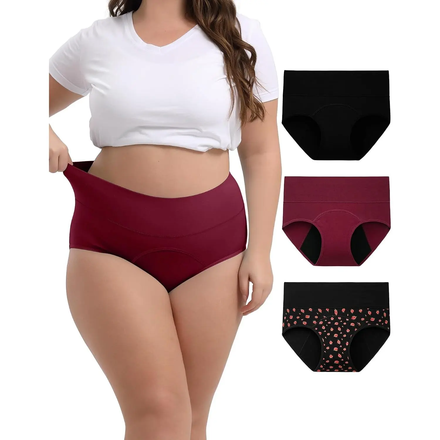 Period Underwear for Women High Waisted Leak-Proof Postpartum Menstrual Panties 3-Pack