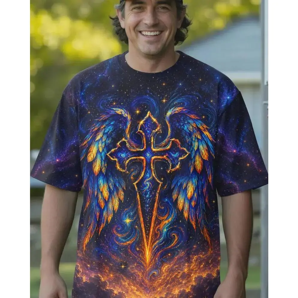 Double Sided Print T-Shirt,I Can Do All Things Through Christ Philippians 4:13 Galaxy Winged Cross 3D All Over Print Christian Religious Short Sleeve Tee #   TikTokMadeMeBuyIt #   TikTokShop # ChristianTee # Philippians413 # BibleVerseShirt
