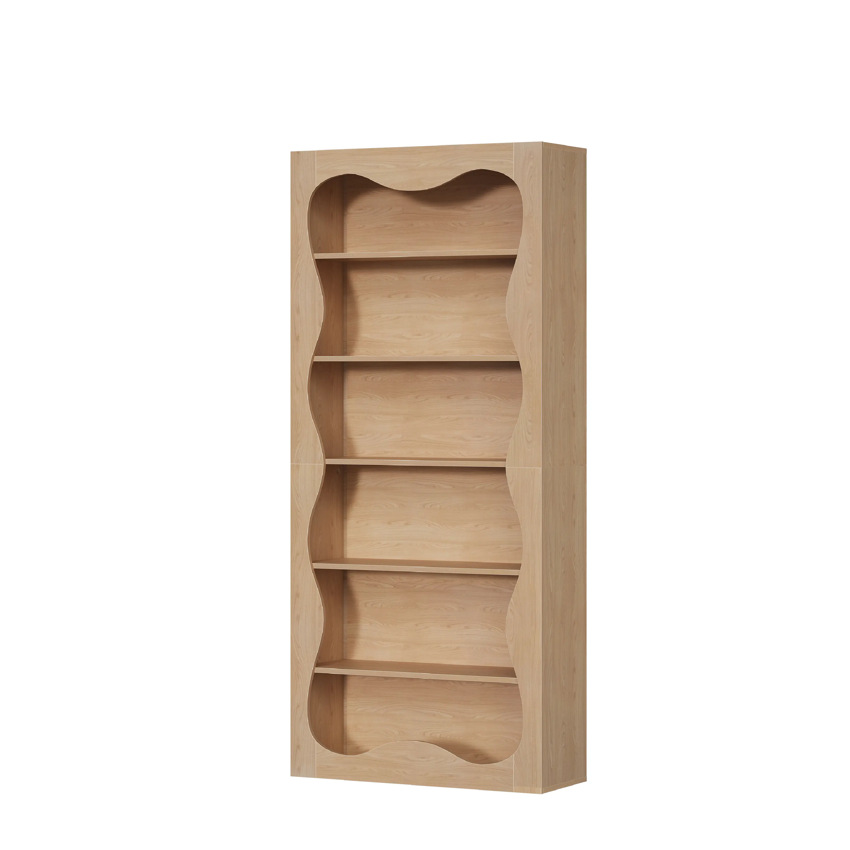 Modern 6-Tier Wavy Scalloped Edge Bookshelf - Artistic Freestanding Storage Organizer for Home Office, Living Room & Bedroom