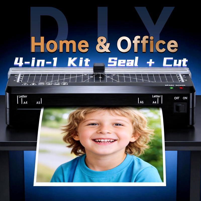 4-IN-1 Portable A4 Laminator with 60s Warm-Up Precision Cutting & No Wrinkles Technology for Photos Docs Cards Compact Size Versatile Input Efficient Laminating Ideal for Home Office School