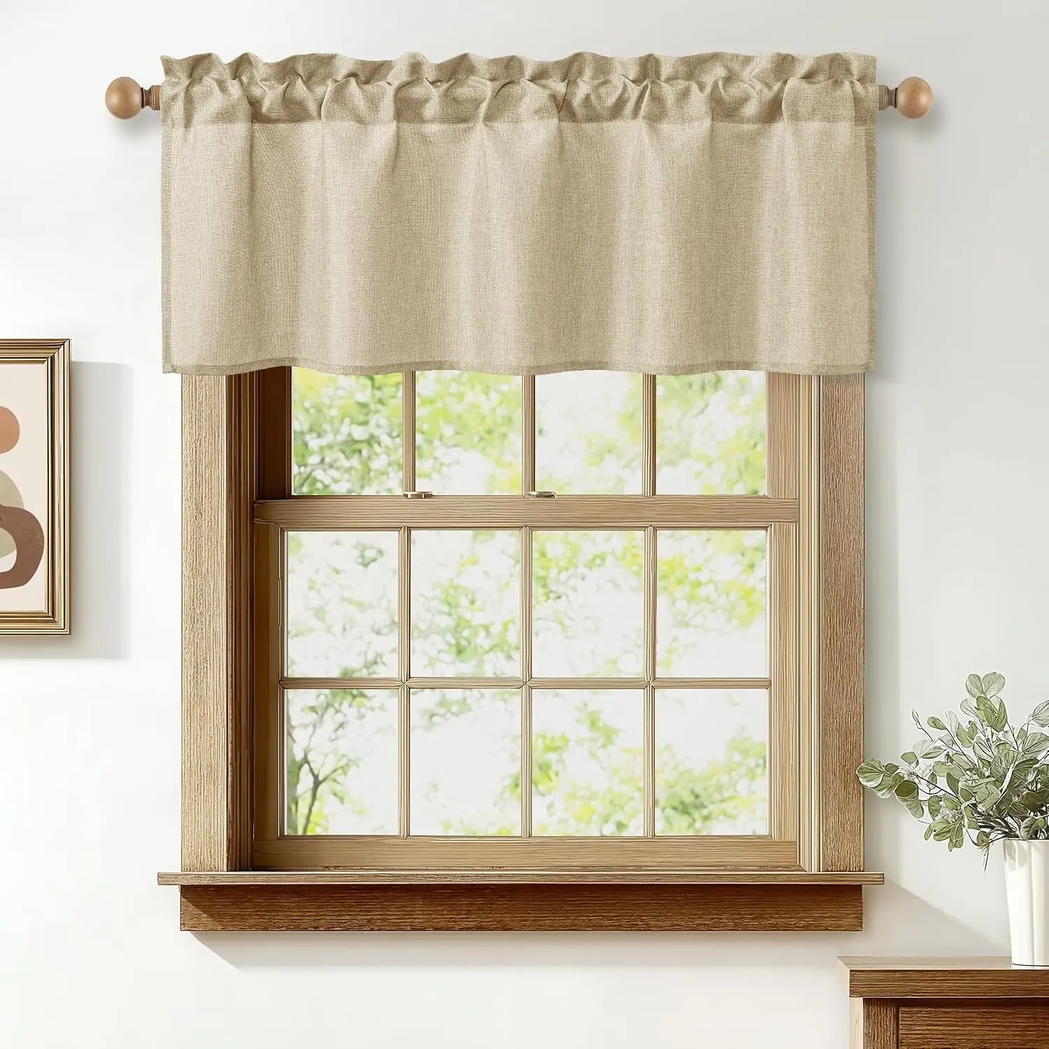 Window Valance - Beige Light Filtering Rod Pocket  Valances for Kitchen, Living Room, Bedroom, 42x12 Inch, 1 Panel