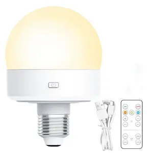 Rechargeable E26/e27 Bulb with Remote, Battery Powered, 15 Colors, 3 Timers, Dimmable, Wireless Round Light for Chandeliers and Table Lamps