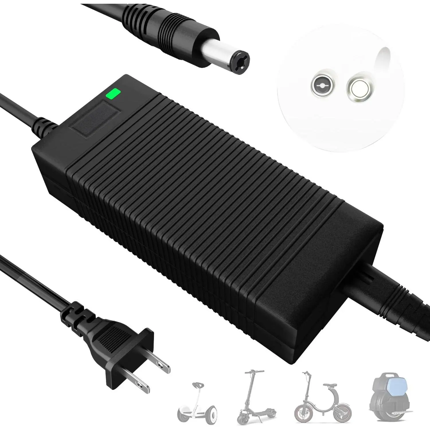 54.6V Smart Charger for 48V Lithium Batteries - UL Certified, Fast Charging with Multi-Safety Protection, Compatible with Electric Bikes/Scooters, DC 5.5 * 2.5/2.1mm Connector