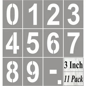 3 Inch Large Reusable Number Stencils 11 Pack, Painting Templates for Curb Address, Cakes, Cookies, Mailboxes, Crafts, Wood Signs & Cement Wall Art