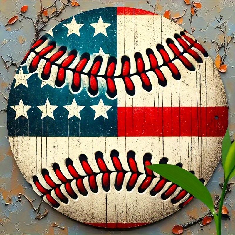 Iron Circular (8 "X 8"), 2D American Flag Baseball Theme, Wreath Logo, Living Room Decoration, Home Decoration, Wall Decoration, Room Decoration,250th anniversary