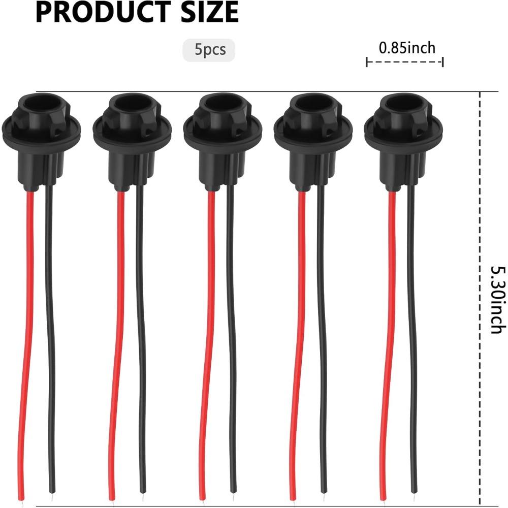 5PCS Bulb Socket with Wire Pigtail,T10 Socket For 158,161,168,175,194 ...