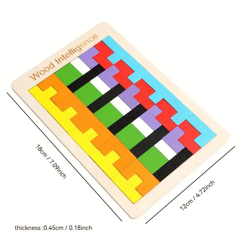 Wood Intelligence Colorful Block Puzzle, a Wooden Educational Toy Suitable for Children Aged 3 And Above. This Wooden Block Puzzle Toy Enhances Brain Focus, Exercises Logical Thinking, Develops Intelligence