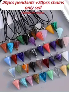 40-Piece Hexagonal Pyramid Crystal Pendant Set, Random Colors, Leather-Look Chain, Boho Style, Charms Necklace, Perfect for Home Decor & Gifts