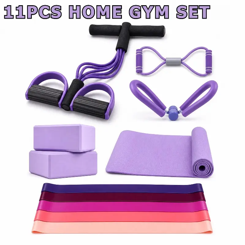 11pcs/7pcs Pilates Set for Beginners Home Workouts, Essential Equipment Kit with 3mm EVA Yoga Mat and 14-inch Resistance Bands and Yoga Blocks and 6-Tube Elastic Fitness Equipment and Yoga Pedal Pull Rope & Accessories - Perfect for Women's Fitness