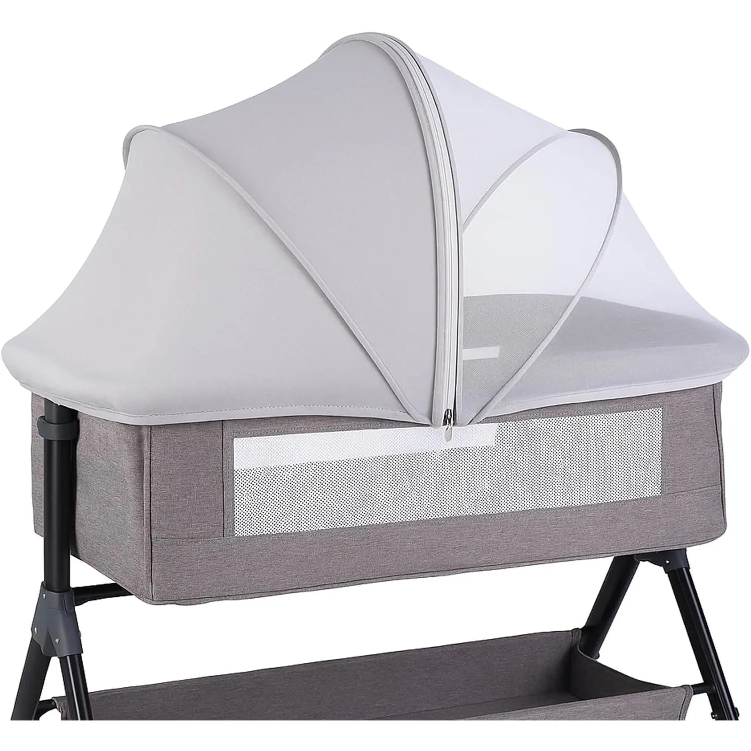 Bassinet Cover for Cats & 2-Way Zipper, Half-Blackout Net with, Breathable Bassinet Net Cover, Net for Baby Crib to Keep Cats Out Grey