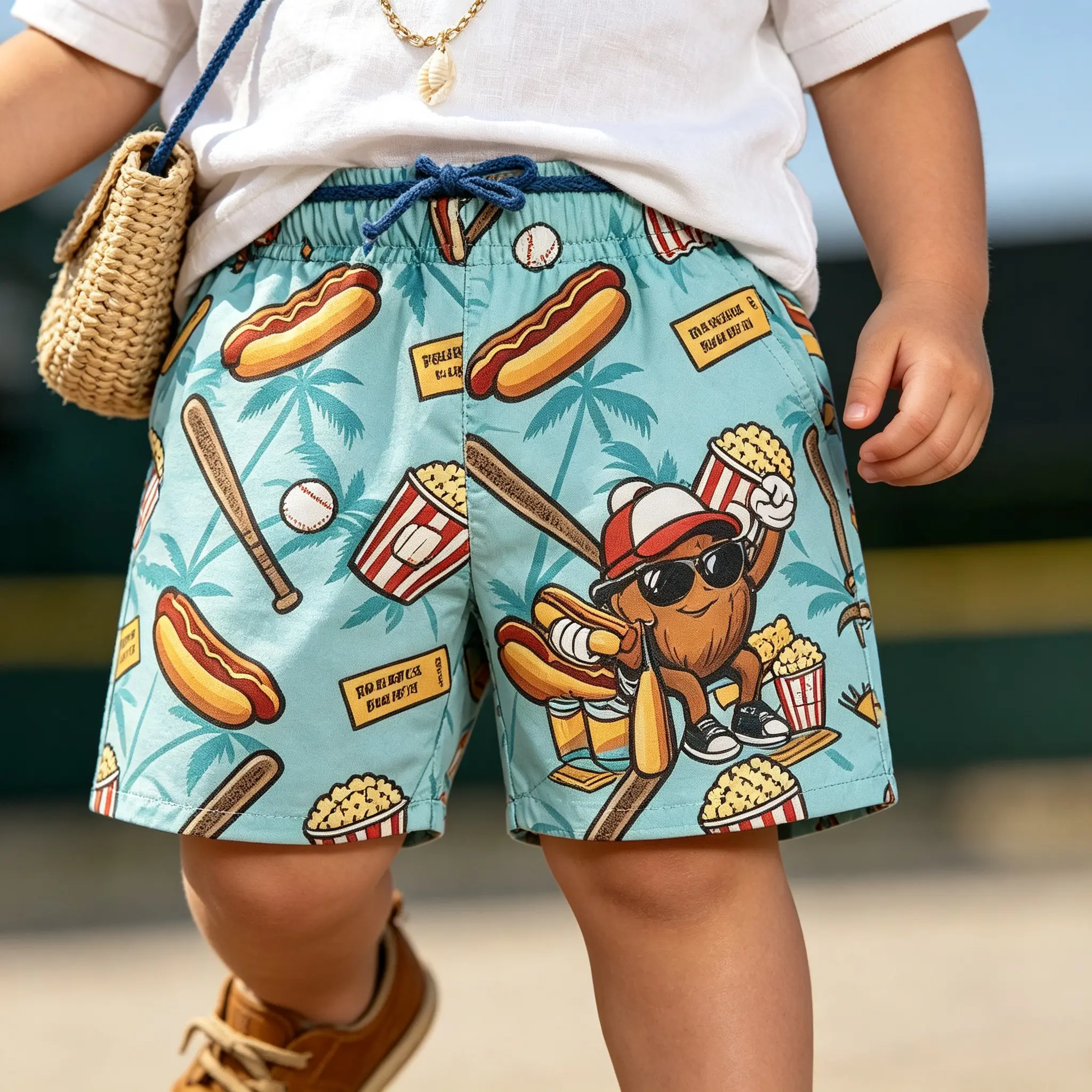Toddler Big Kids Unisex Baseball Sports Mesh Shorts with Cute Banana Ice Cream Drip Artwork Elastic Waistband Lightweight Breathable Summer Boys Athletic Casual Trousers