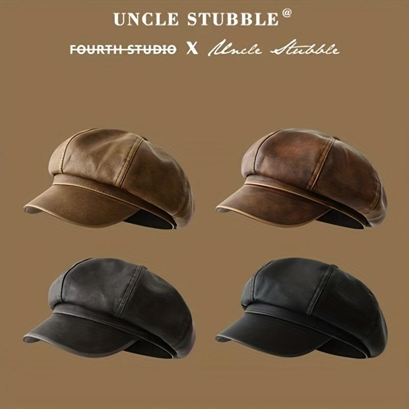 Customizable Vintage British Style Faux Leather Newsboy Cap - Lightweight, Washed Finish, Versatile Octagonal Hat for Men & Women, Perfect for Casual or Formal Occasions, Casual Headwear |       Vintage Style Cap |       Durable Headgear