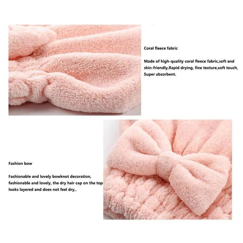 4/2 Pack Bow Hair Drying Cap – Soft Absorbent Reusable Hair Towel Wrap for Women & Girls, Solid Color Bathroom Essential