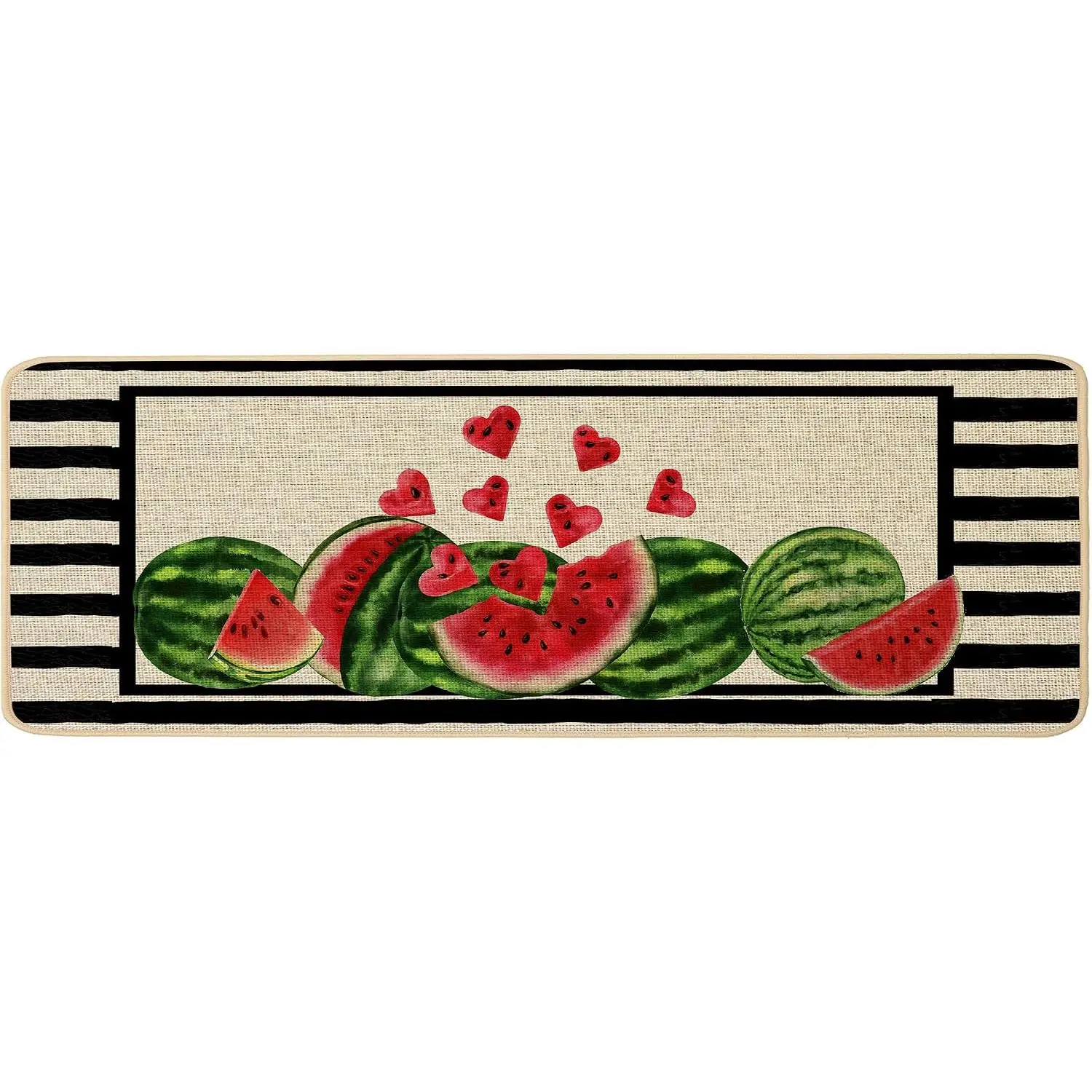 Summer Watermelon Doormat 17x47 Inch Extra Long Indoor Outdoor Black Stripes Cool Summer Fruit Front Welcome Door Mat Rug Anti-Slip Rubber for Seasonal Kitchen Entrance Floor Decor