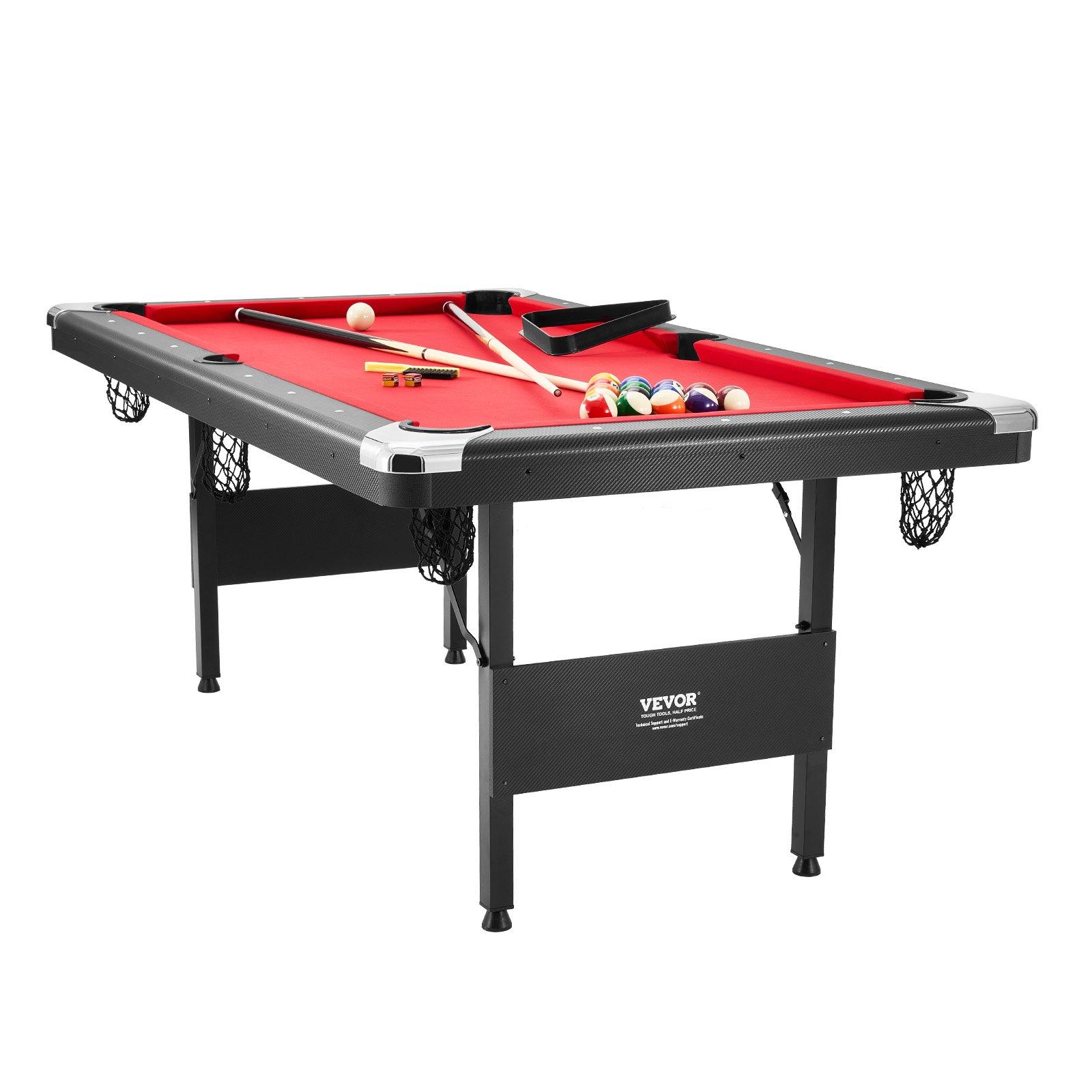 VEVOR Billiards Table, 6.3 ft Pool Table, Portable Foldable Space-Saving Table, Billiard Table Set Includes Balls, Cues, Chalks and Brush, Black with Red Cloth, Perfect for Family Game Room Kid Adult VEVOR Billiards Table, 6.3 ft Pool Table, Portable Foldable Space-Saving Table, Billiard Table Set Includes Balls, Cues, Chalks and Brush, Black with Red Cloth, Perfect for Family Game Room Kid Adult