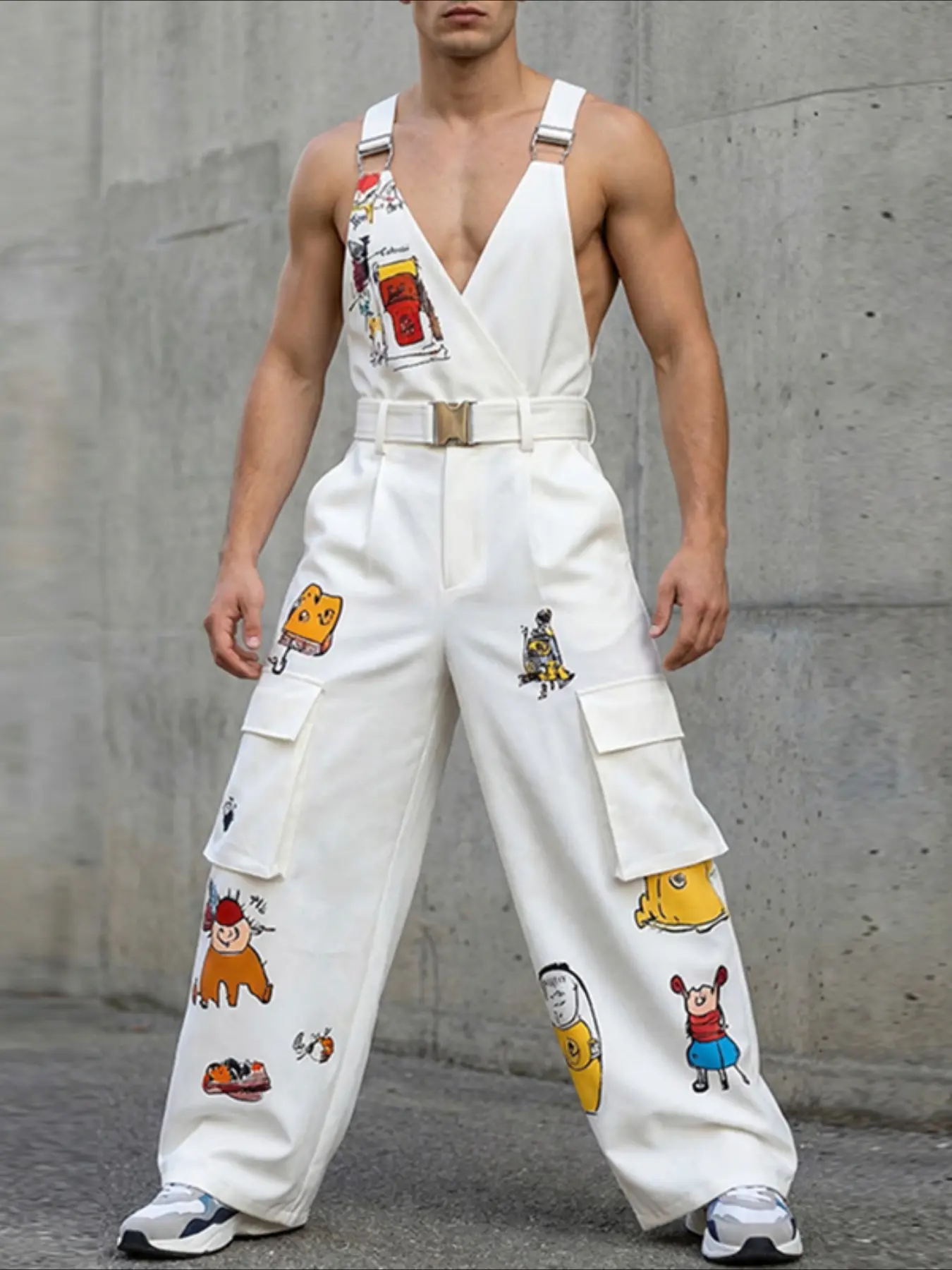 INCERUN Men's Casual Fashion Bib Pants, Fun Print Bib Pants, Perfect for Daily Wear, Comfortable and Stylish, Ideal for Everyday