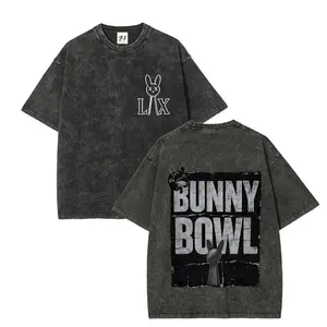 Bunny Bowl Football Style Washed T-Shirt Funny Sports Parody Design Casual Short Sleeve Tee