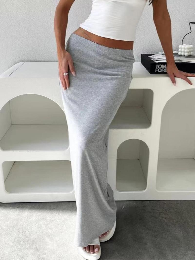Women's Solid Color Skirt, Elegant Fashion Long Skirt for Daily Outdoor Wear, Women Bottoms for Summer