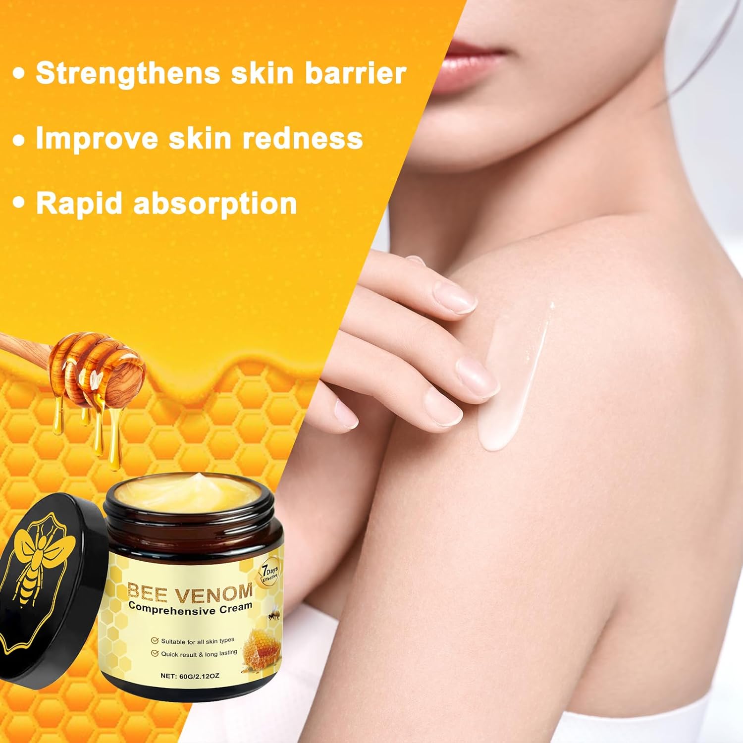 Bee Venom Comprehensive Cream, Professional Bee Venom Skin Treatment Cream for Removing and Repair, Natural Serum Suitable for All Skin Types - 60g Hydrating Ointment Hydrating Lightweight Moisture