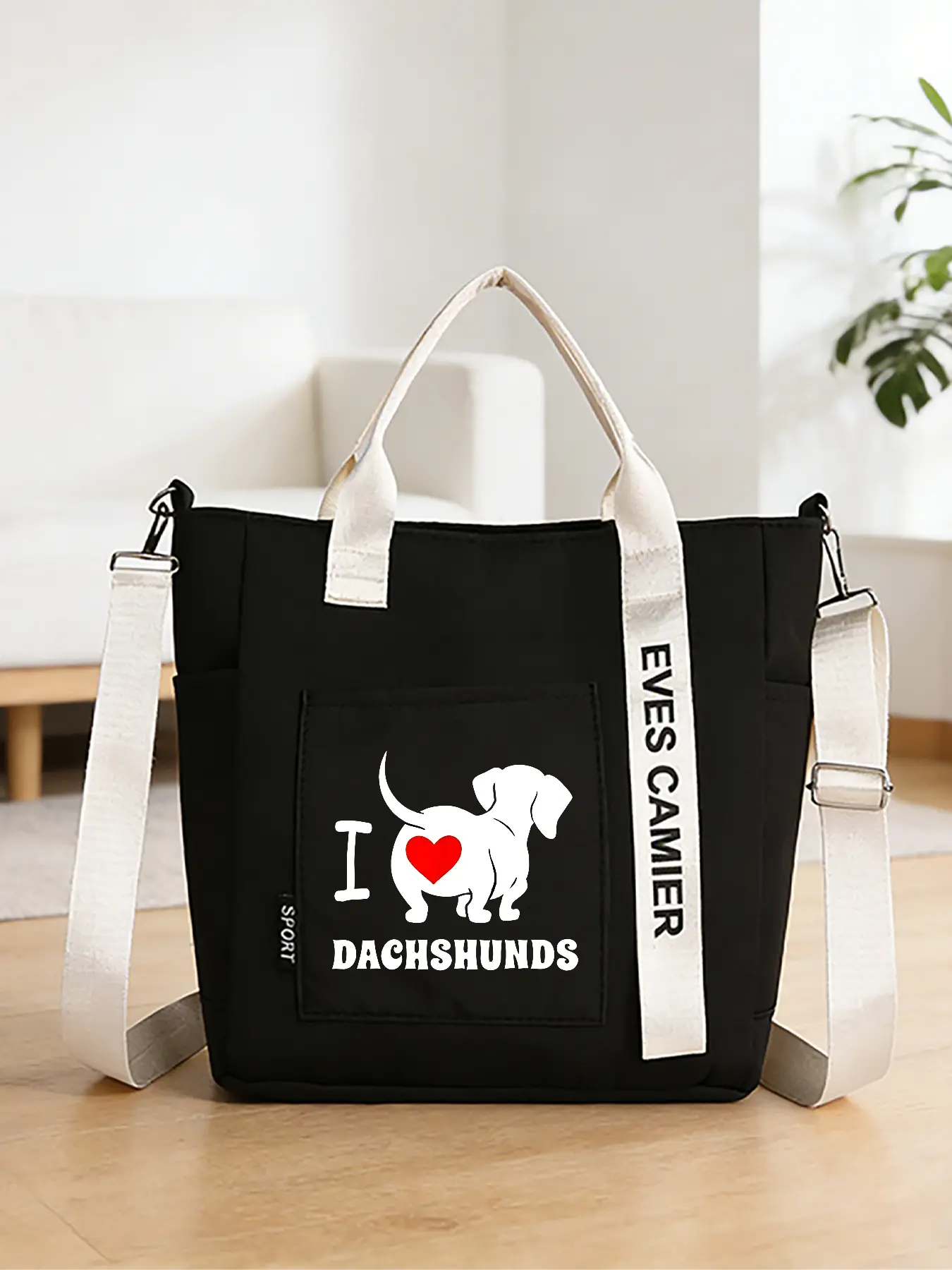 I LOVE DACHSHUNDS Pattern Crossbody Bag, Casual Shoulder Bag, Hand-held Shopping Tote, Convertible Hand-held and Crossbody Style. Suitable for Daily Shopping and Commuting, Equipped with Adjustable Shoulder Strap, Trendy Fashion Item, An Ideal Gift.
