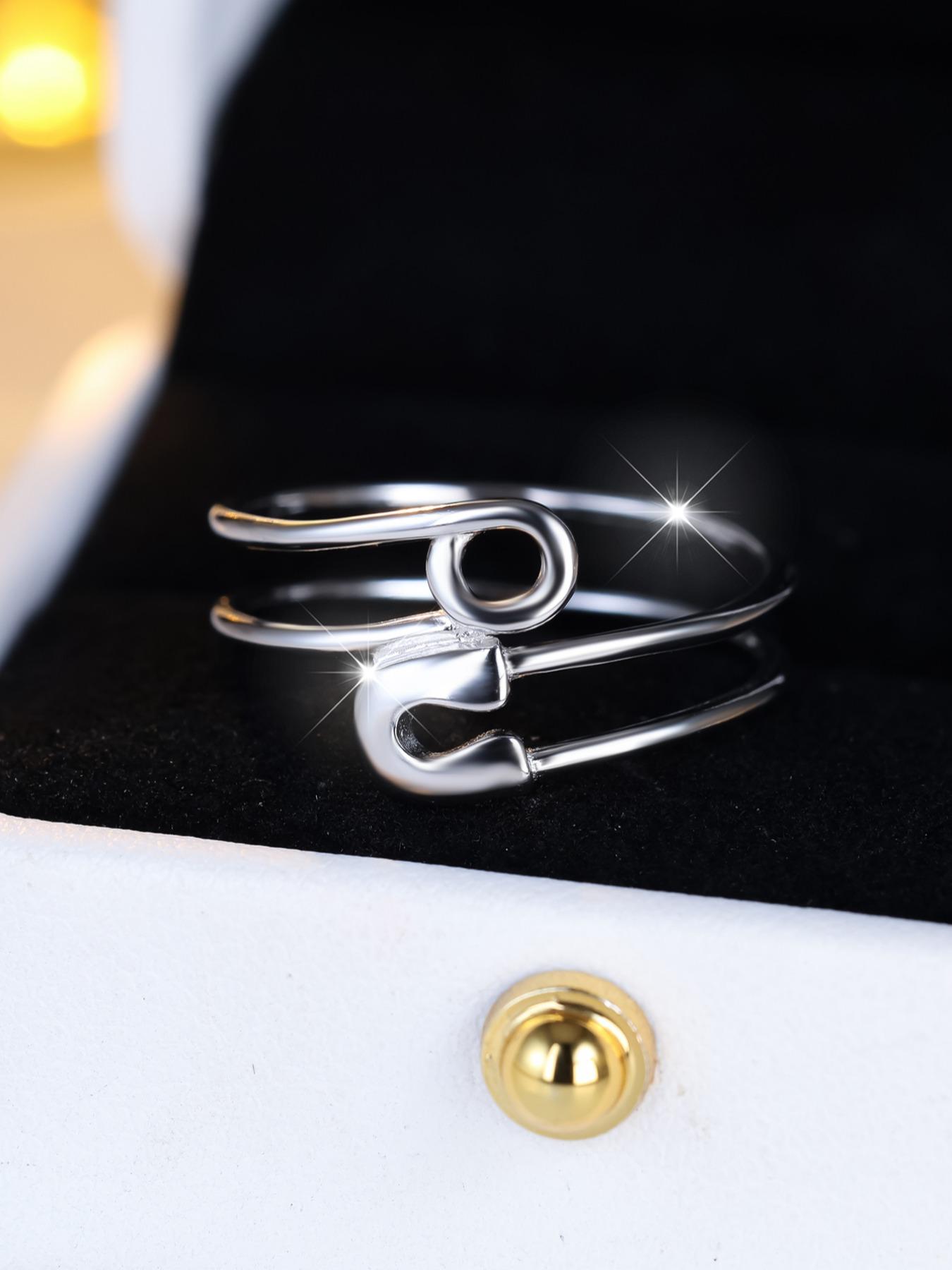 925 Sterling Silver Vintage Pin Design Ring, Adjustable Open Ring, Fashion Jewelry Accessories for Women & Girls, Trendy All-match & Exquisite Jewelry for Birthday Gift, Adjustable Rings