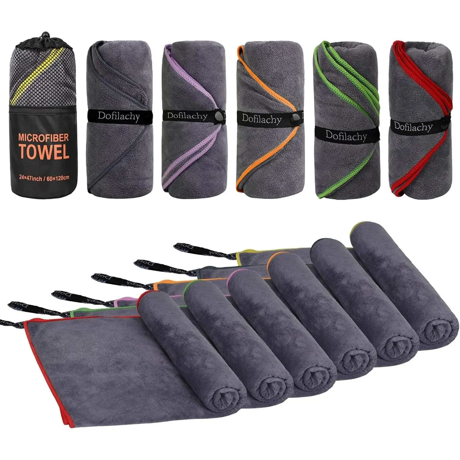 6 Pack Quick Dry Microfiber Camping Towel - Large 24x48 Inches Travel Sports Towel for Camp, Bath, Beach, Swim - Lightweight Portable Outdoor EssentialsGift