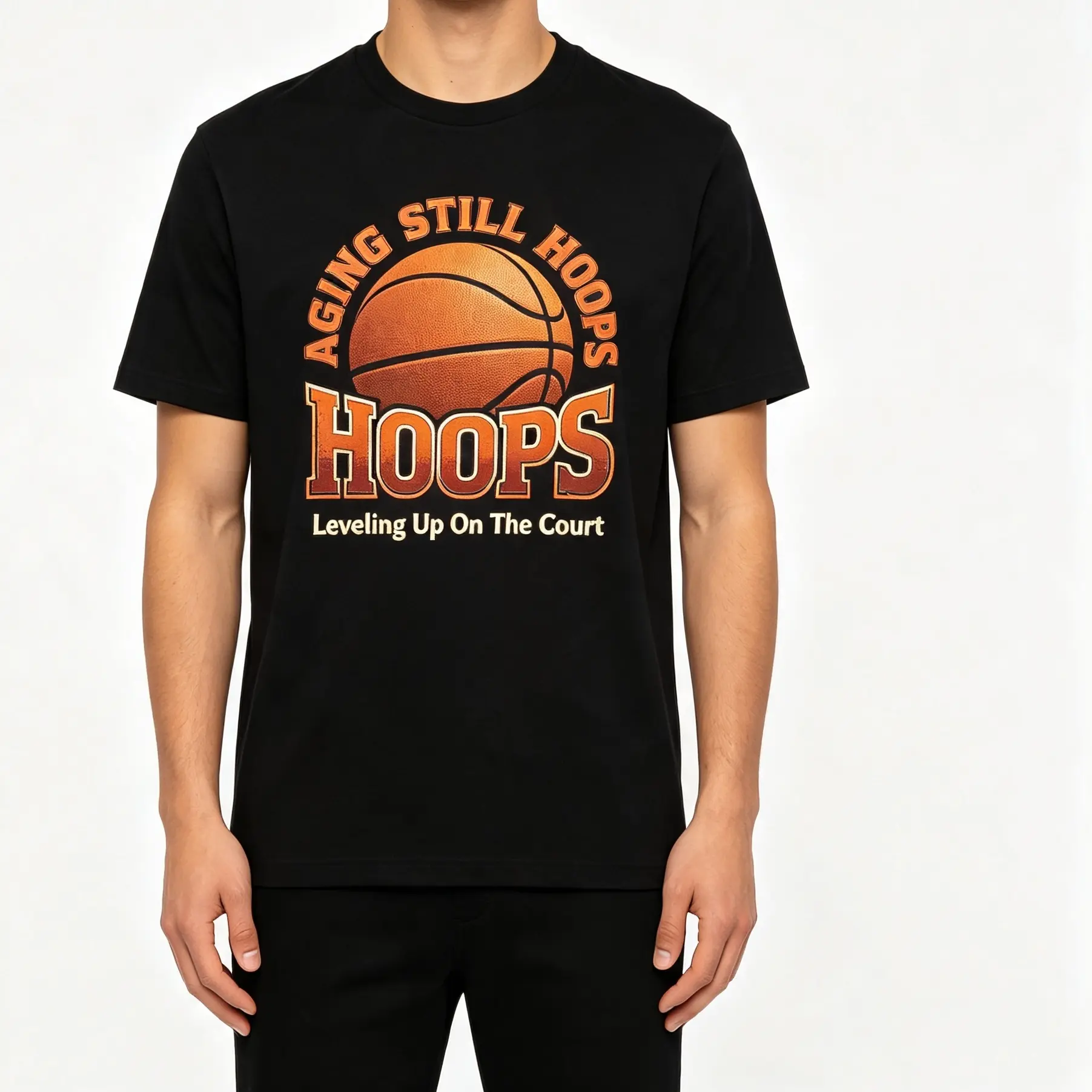 Aging Still Hoops Hoops Leveling Up On The Court Vintage Basketball Graphic Print Oversized Crew‑Neck T‑Shirt, Unisex Men Women Casual Loose‑Fit Short‑Sleeve Sports Birthday Streetwear Tee graphic t shirtMenswear Tops Tropical