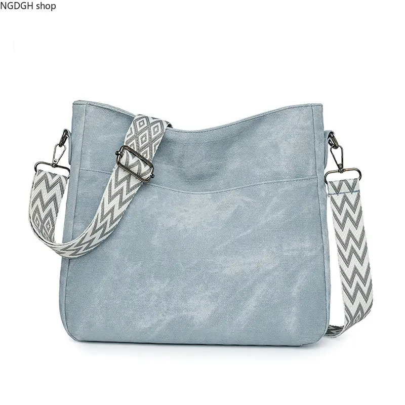 WomenVintageWashCanvasCrossbodyBag,TrendyAztecWideStrapShoulderBag,MultiLayerStorageZipClosure,OversizedDailyCarryBag,SuitableforCollege,Office,ShoppingandWeekendOutings