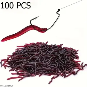 100PCS Soft Earthworm Fishing Lure Set, Realistic Red Worm Baits With Life Like Movement And Durable Soft Plastic Design, Finesse Fishing Bait For Trout, Crappie, Perch And Catfish, Freshwater Fishing Tackle For Anglers