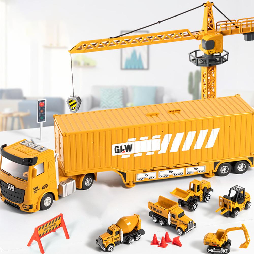 Alloy Construction Trucks Vehicle Toys for Kids Sounds Take Apart Container Crane,Excavator Trucks,Cement Mixer Toy Model Engineering Vehicle