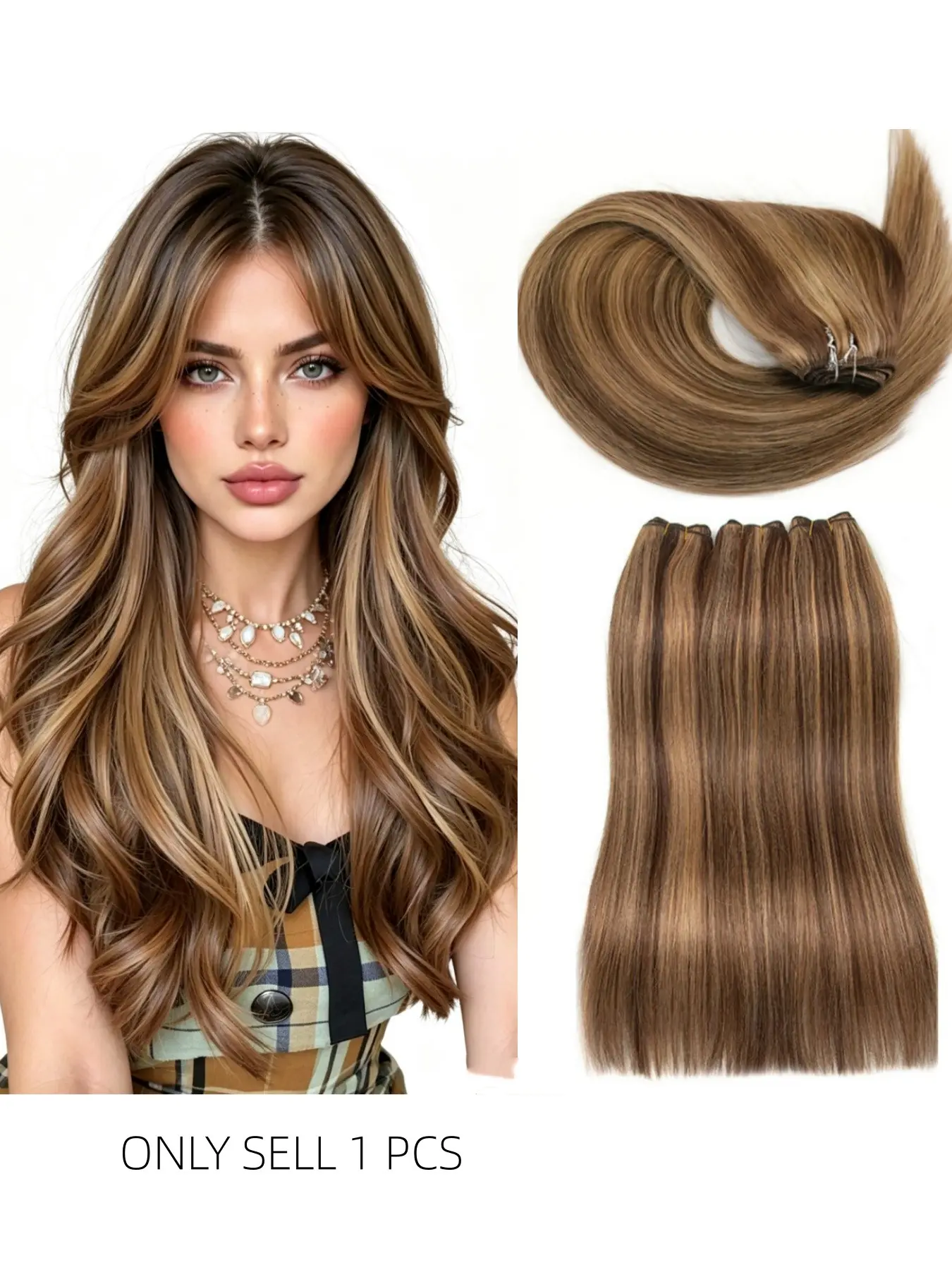 50g Natural Human Hair Weave Wig, 12-22 Inches Sewn-In Extensions, Multiple Natural Colors Available, Perfect for Daily & Party Styles