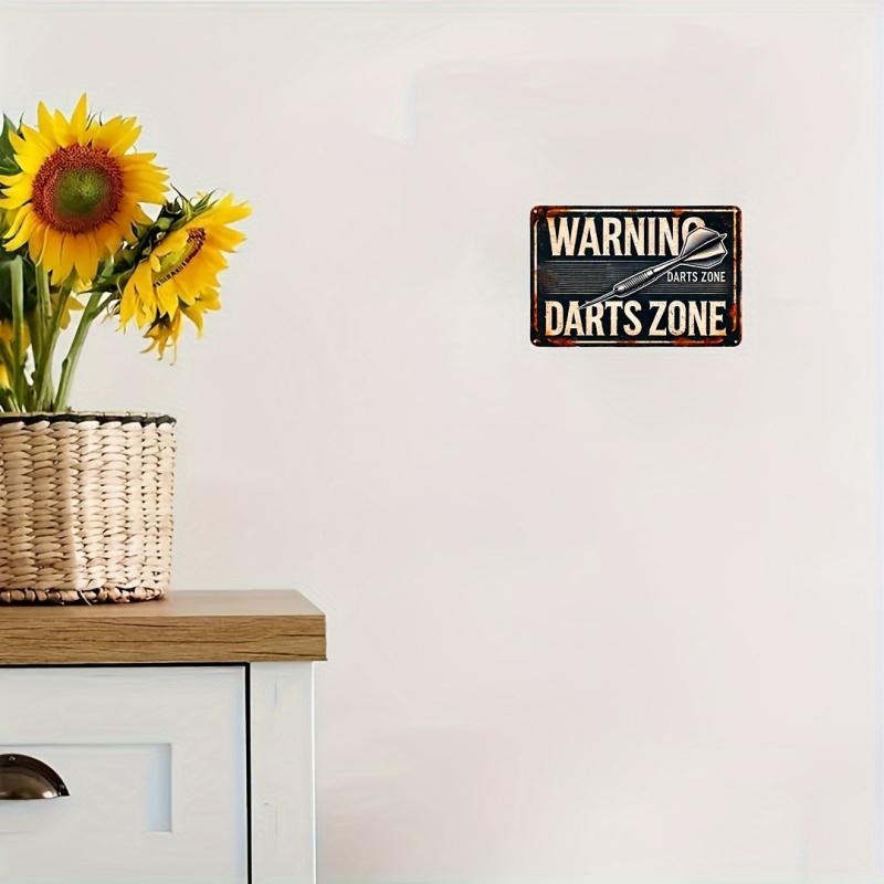 1pc 2D Plane Retro Metal Dart Board Sign, 12x8inch Wall Hanging Sign, Retro Warning Dart Board Area Decoration, Suitable for Home, Bar, Coffee Shop, Garage - Multi-purpose English Text Metal Wall Art, Metal Wall Art Decoration