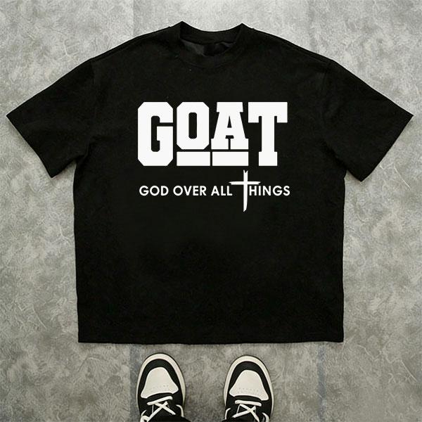 "God Over All" graphic T-shirt for men, 100% cotton, breathable loose streetwear short sleeve, urban faith style casual tee for everyday outdoor wear - trendy Christian casual top, short sleeve, menswear, T-shirt, crew neck, TikTok Shop Spring Glow Up.,su