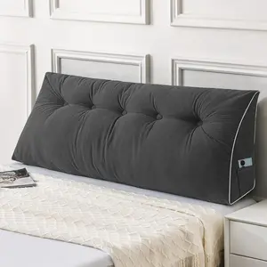 Headboard Pillow Full, Wedge Pillow Headboard for Sitting Up in Bed, Back-Rest Support Triangular Cushion for Reading - Features Removable Washable Cover, Dark Grey