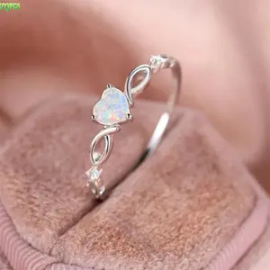 Minimalist Luxury Infinity Heart Iridescent Opal Ring, Rose Gold & Silver Plated Dainty Stackable Band, October Birthstone With Micro Pave CZ Accents, Hypoallergenic Thin Promise Ring For Engagement Anniversary Birthday Valentine's Day Gift For Women