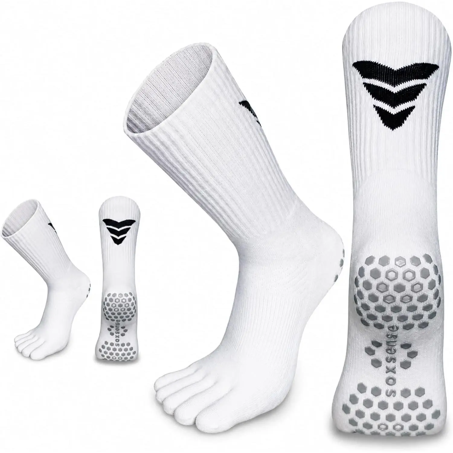 Soccer Grip Toe Socks, Non-Slip Socks for Sports & Pilates |   Individual Five-Toe Design, Non-Slip Grip Sole, Supportive Arch Fit, Breathable Mesh Ventilation