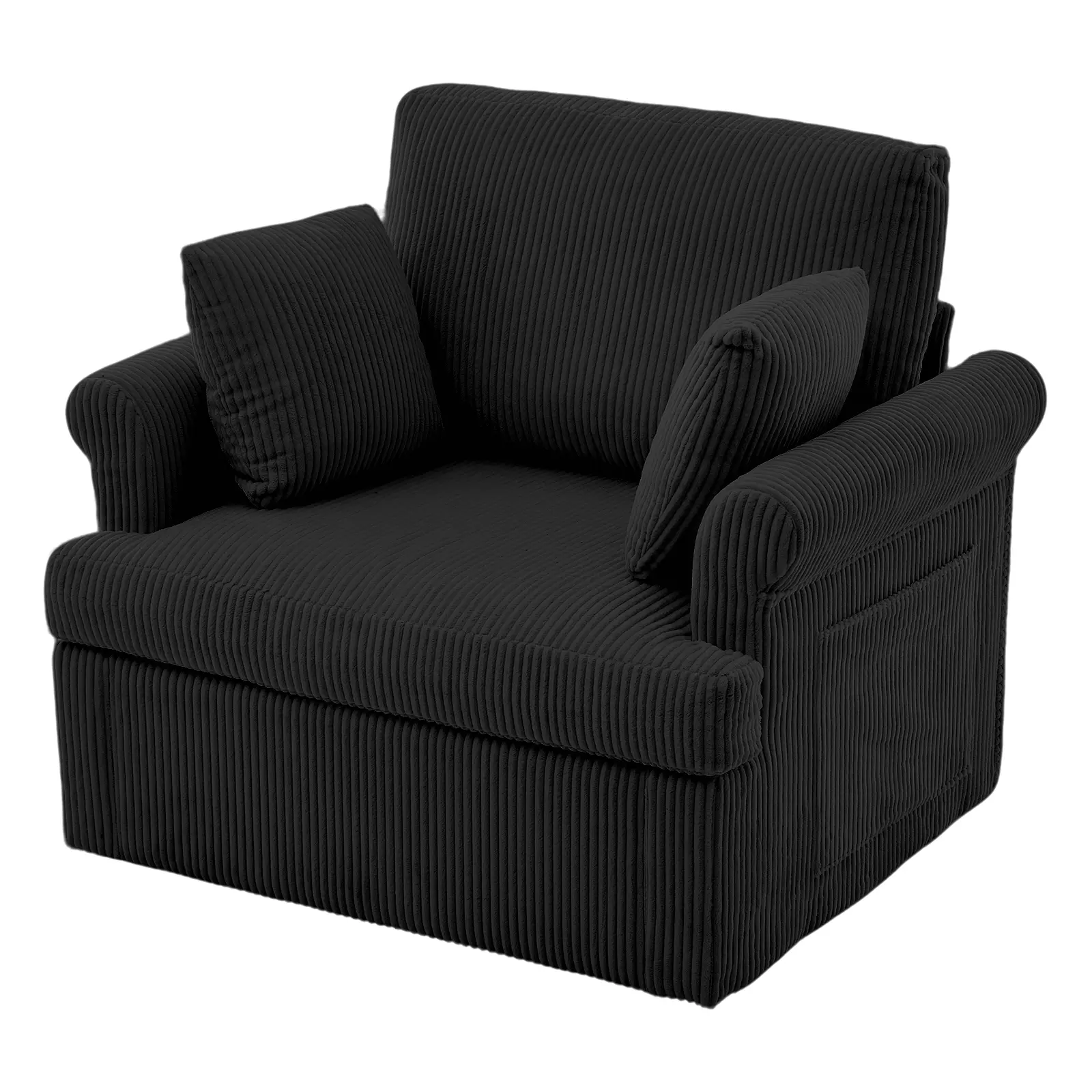 Corduroy Swivel Accent Chair – Large Upholstered Round Armchair with 2 Pillows – Comfy Single Sofa